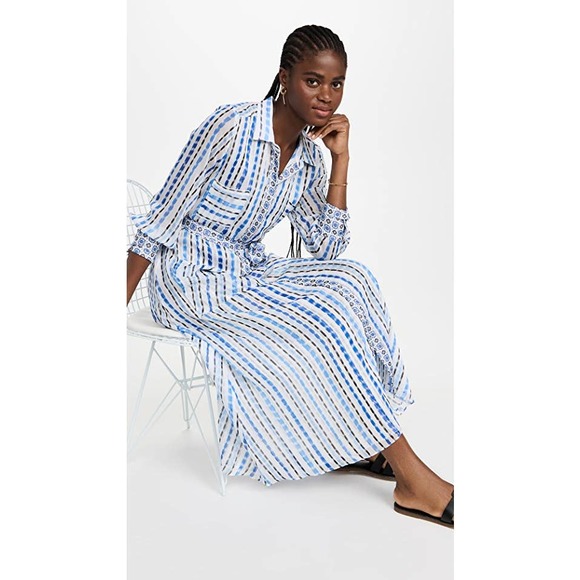 Misa Los Angeles Dresses & Skirts - MISA Los Angeles Kirat Belted Midi Chiffon Shirtdress Sz M Scorpios Mix